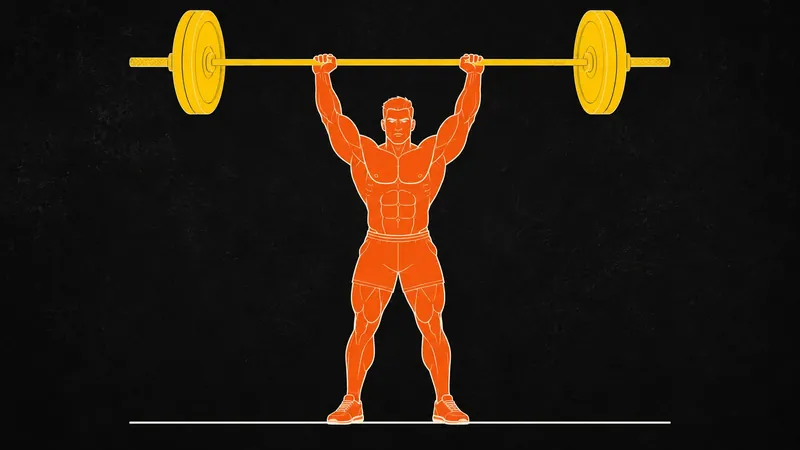 Illustration of a lifter pressing a loaded barbell overhead to lockout