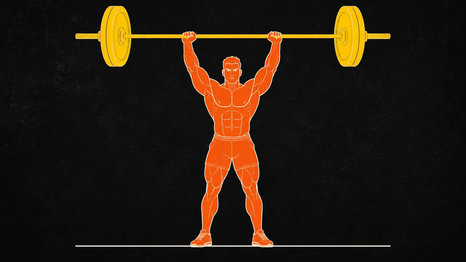 Illustration of a lifter pressing a loaded barbell overhead to lockout